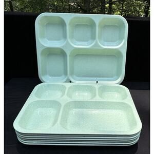 8 Vintage Mint Green Edward Don Co Chicago Divided Lunch Tray Melamine Heavy!